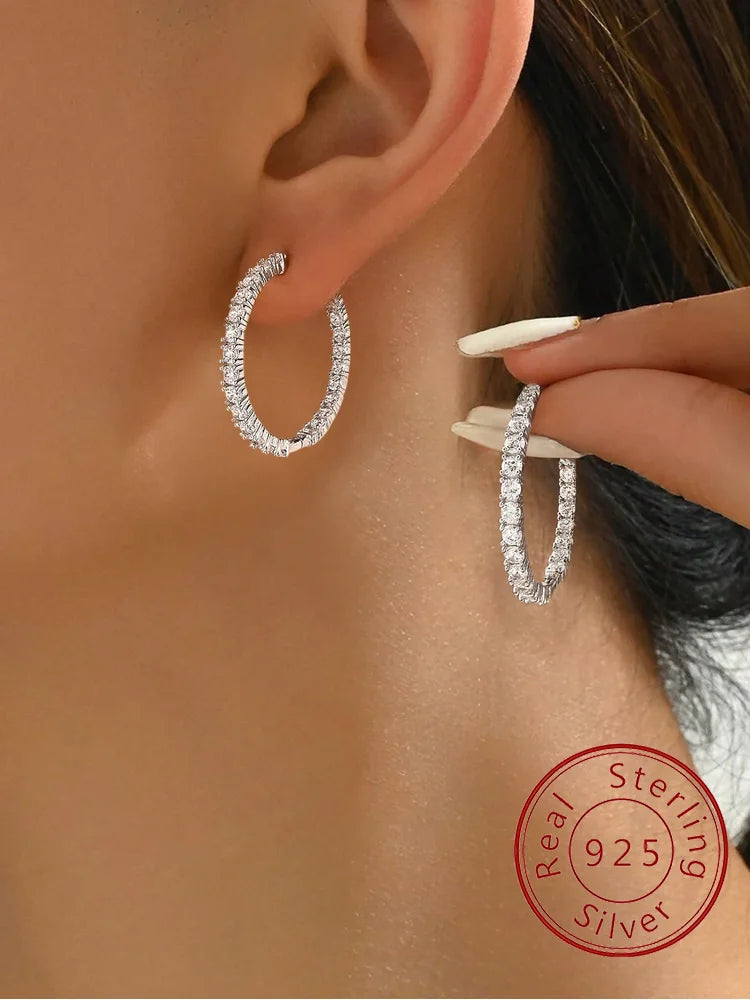 925 Sterling Silver Fashion Simple  Round Plain Earring For Women Engagement Wedding Luxury High Quality Fine Jewelry Gifts