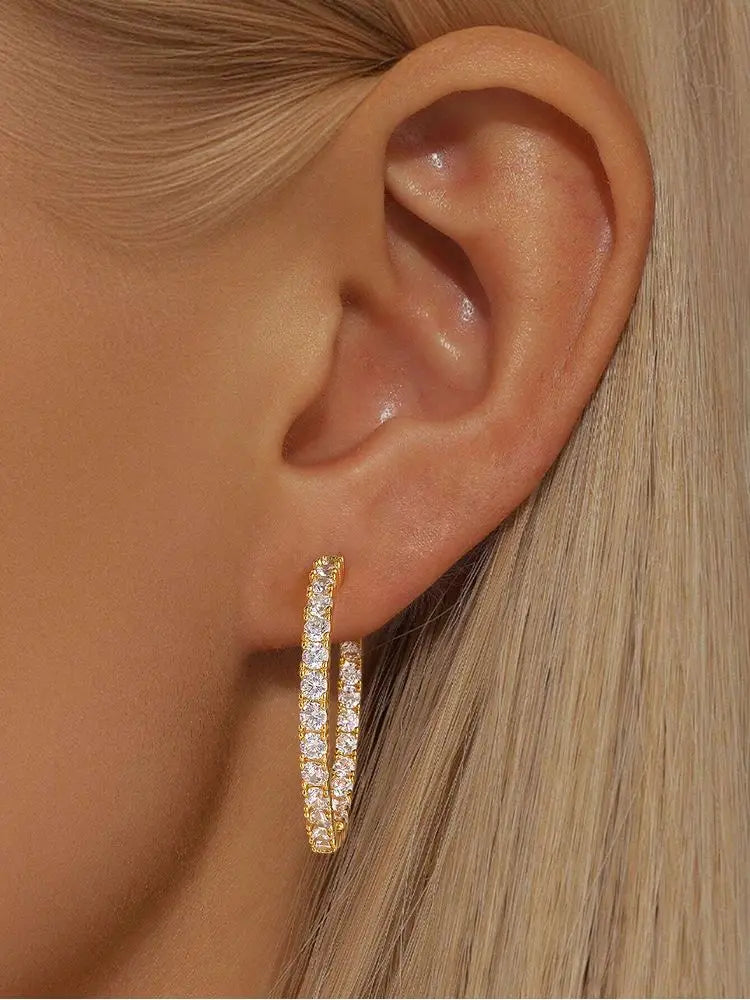 925 Sterling Silver Fashion Simple  Round Plain Earring For Women Engagement Wedding Luxury High Quality Fine Jewelry Gifts