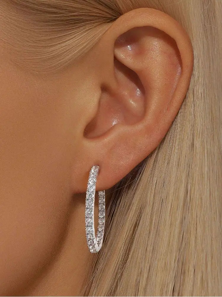 925 Sterling Silver Fashion Simple  Round Plain Earring For Women Engagement Wedding Luxury High Quality Fine Jewelry Gifts