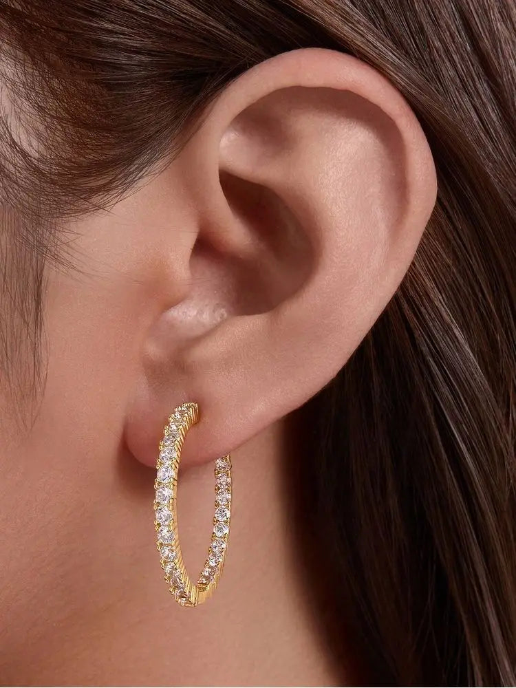 925 Sterling Silver Fashion Simple  Round Plain Earring For Women Engagement Wedding Luxury High Quality Fine Jewelry Gifts