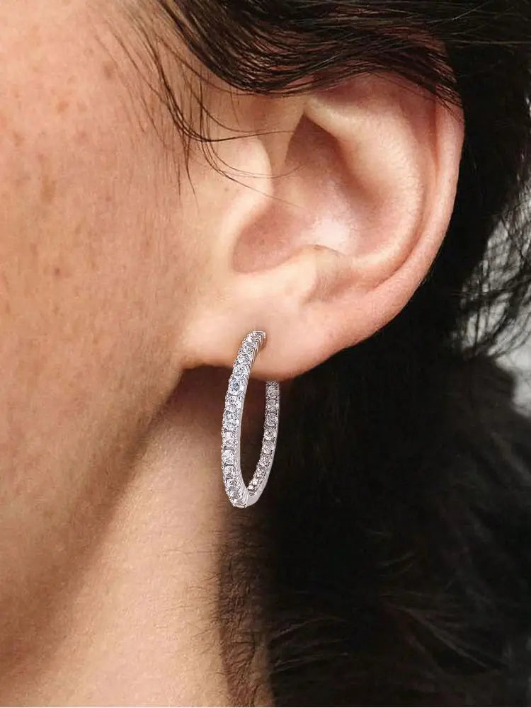 925 Sterling Silver Fashion Simple  Round Plain Earring For Women Engagement Wedding Luxury High Quality Fine Jewelry Gifts