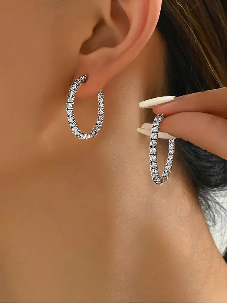 925 Sterling Silver Fashion Simple  Round Plain Earring For Women Engagement Wedding Luxury High Quality Fine Jewelry Gifts